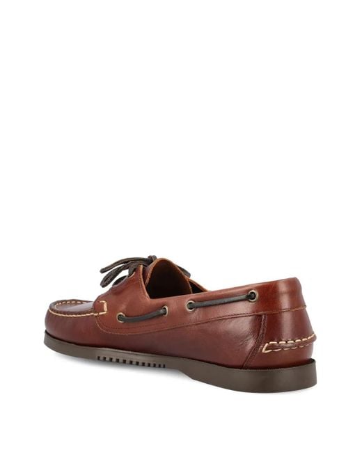 Paraboot Brown Leather Lace-Up Boat Shoes for men