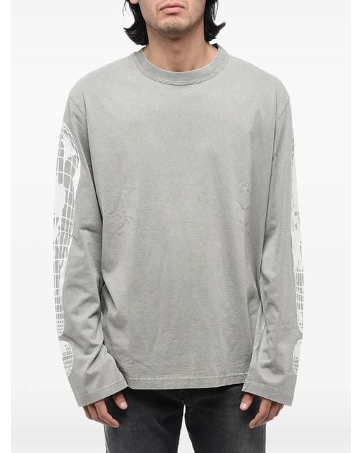 DIESEL Gray Logo-Print Long-Sleeve T-Shirt for men