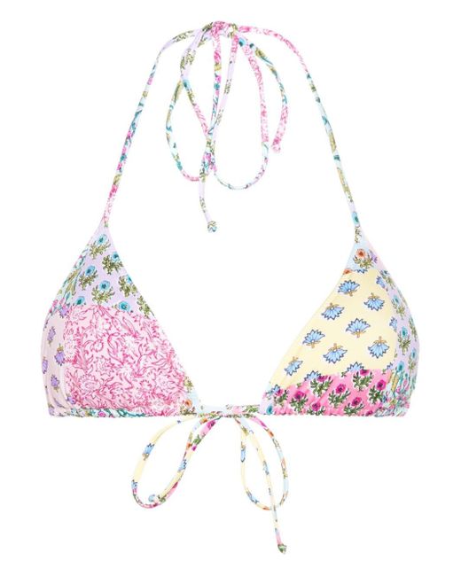 Mc2 Saint Barth Pink Leah Floral-print Bikini Top