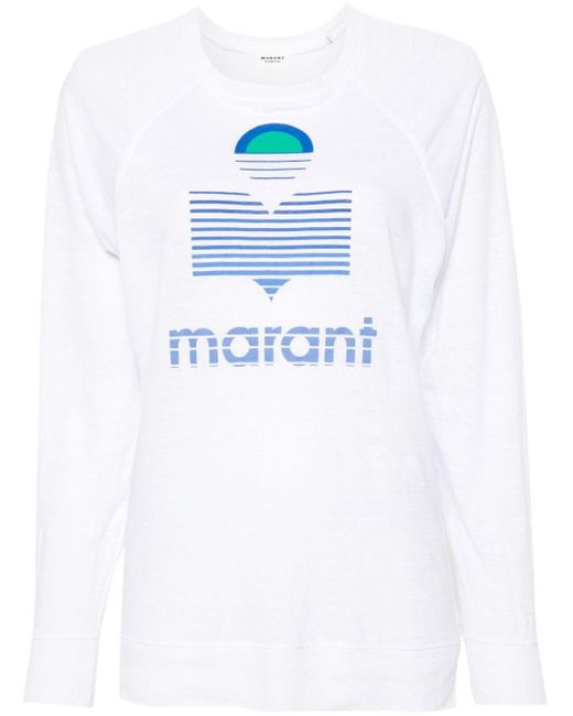 Isabel Marant White T-Shirt aus Leinen mit Logo-Print