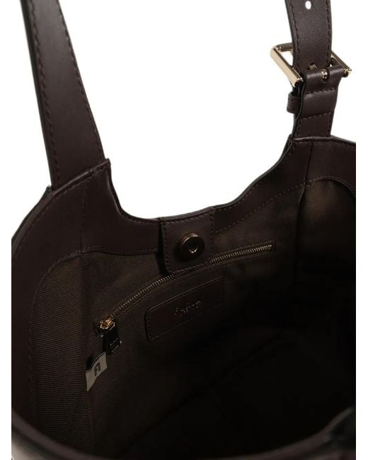 Furla Brown Suede-Panel Leather Shoulder Bag