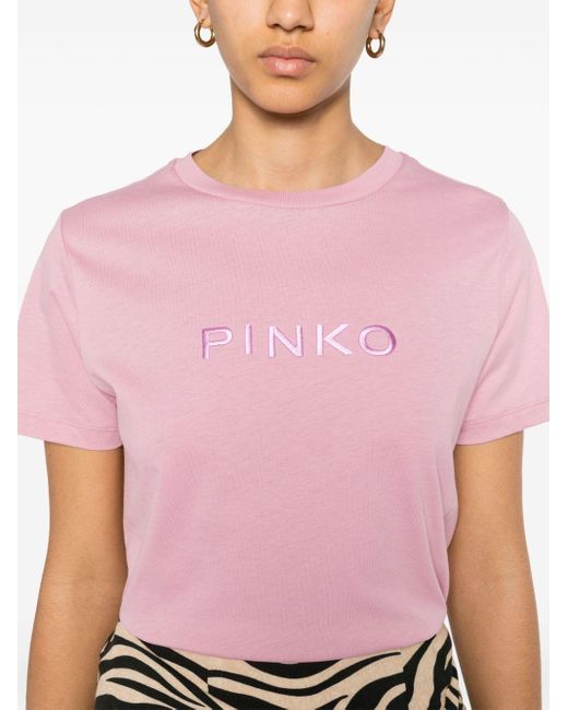 Pinko Pink Embroidered-logo Cotton T-shirt