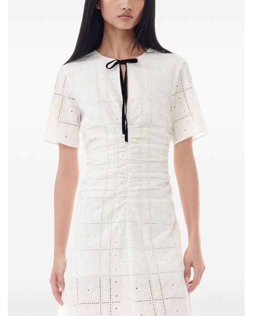 Ganni White Embroidered Midi Dress