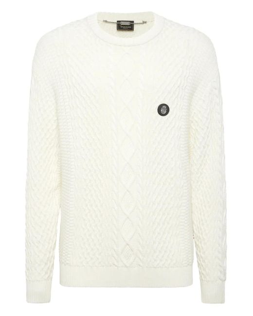 Billionaire White Cable-Knit Crew-Neck Sweater for men