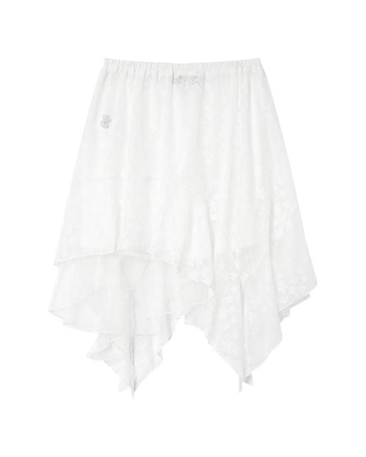 Mini Cream White Star-Print Handkerchief-Hem Skirt