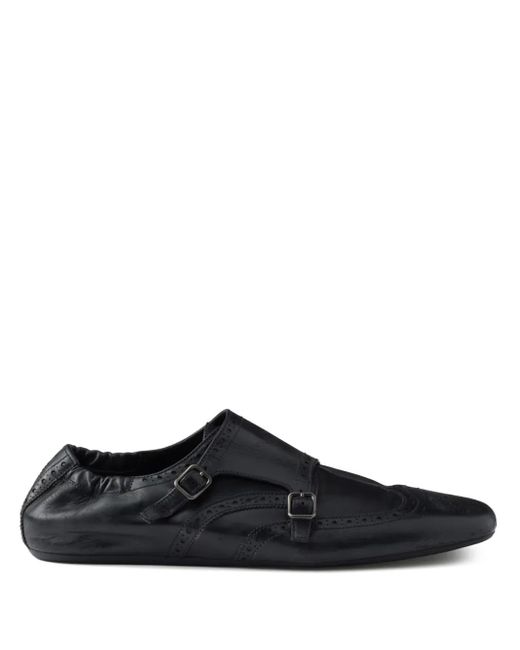 Prada Black Leather Double Buckle Shoes for men