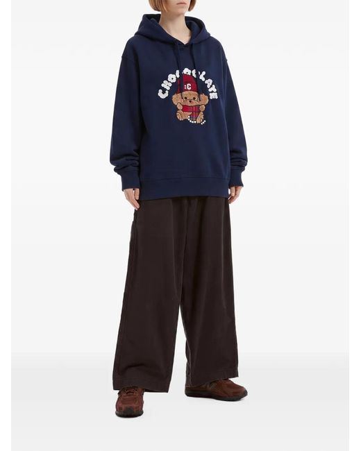Chocoolate Blue Dog-Patch Drawstring Hoodie