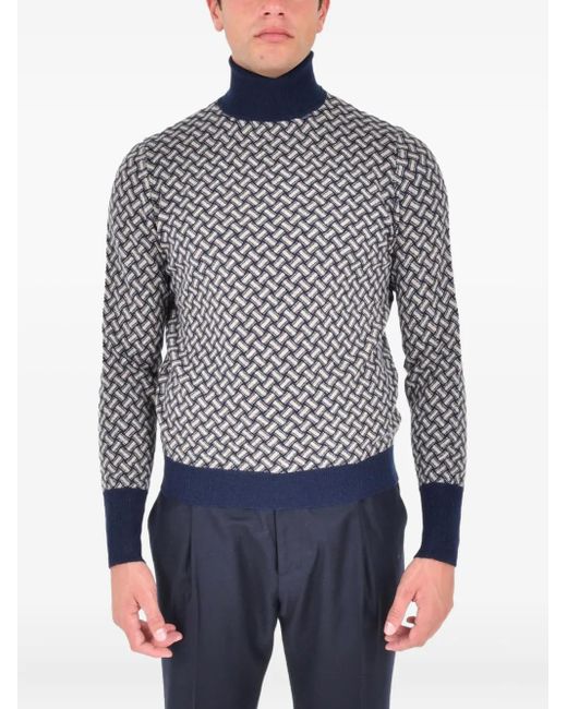 Drumohr Blue Patterned Roll-Neck Sweater for men
