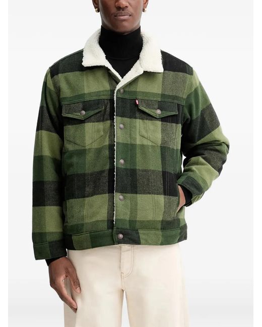 Levi's Green Veste Boutonnée À Carreaux Et Col En Peau Lainée for men