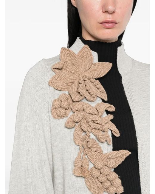 Psophia White Flower-Appliqué Cardigan