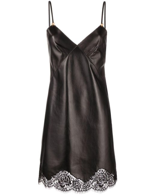 Gucci Black Lace-trim Leather Dress