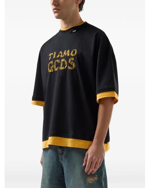 Gcds Black Short-Sleeve Logo-Lettering T-Shirt for men