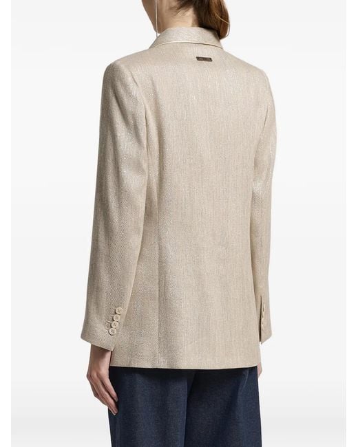 Peserico Natural Herringbone-Pattern Shawl-Lapel Jacket