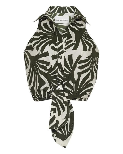 Cara Cara Gray Leafs-Print Tie-Front Shirt