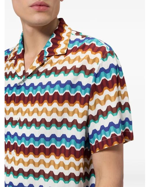 Missoni Blue Zigzag-Print Short-Sleeve Shirt for men