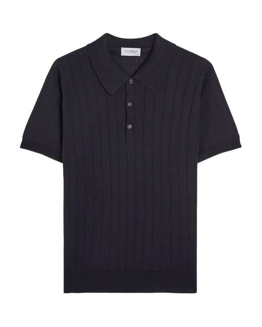 John Smedley Blue Ribbed Polo Shirt for men