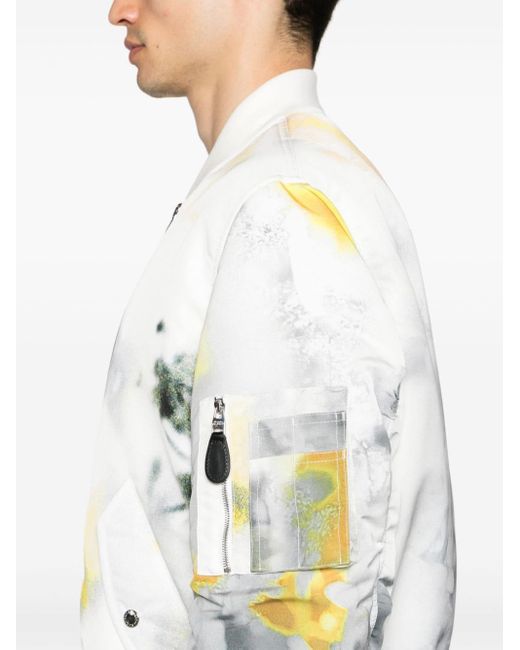 Alexander McQueen White Obscured Flower Printed Bomber Jacket for men