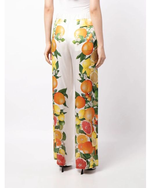 Stella McCartney Metallic Fruit-Print Silk Palazzo Trousers