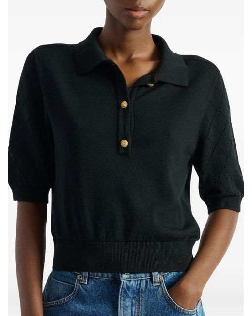 Balmain Black Knitted 3-Button Polo