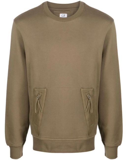 C P Company Green Sleeve-Pocket Crew-Neck Sweatshirt for men