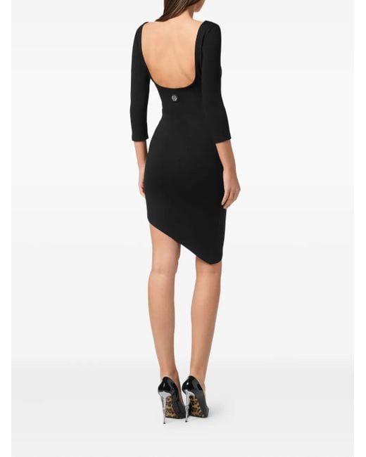 Philipp Plein Black Three-Quarter Sleeve Asymmetric Dress