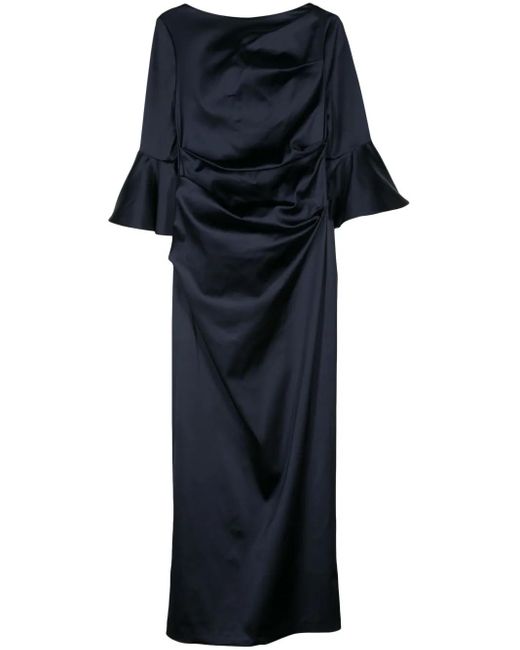 Talbot Runhof Blue Gathered Duchess-Satin Gown