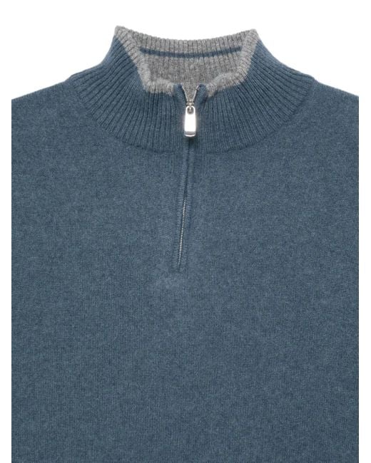 Fedeli Blue Half-Zip Sweatshirt for men