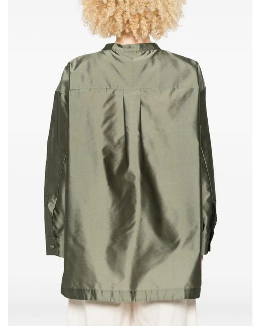 Max Mara Green Concealed-Fastening Band-Collar Shirt