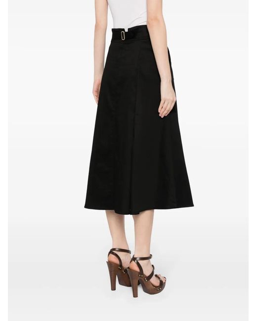 Carolina Herrera Black Pleated Cotton Midi Skirt