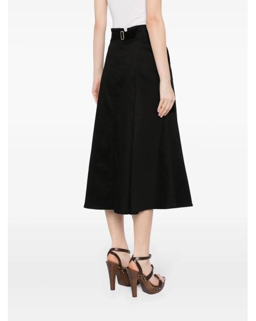 Carolina Herrera Black Pleated Cotton Midi Skirt