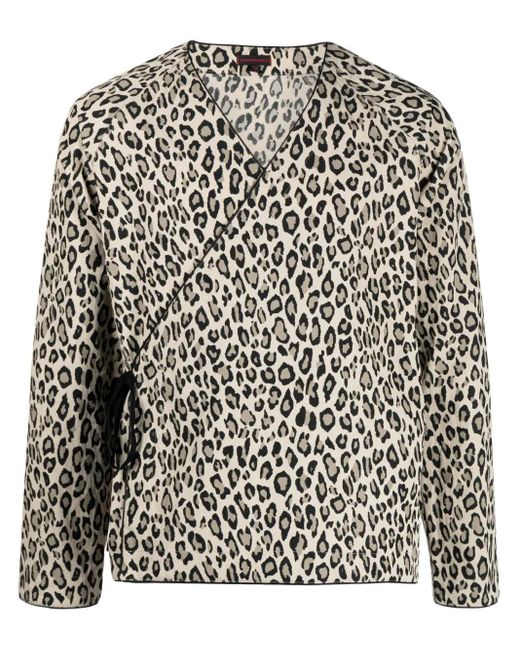 Clot Black Leopard-Print V-Neck Shirt for men