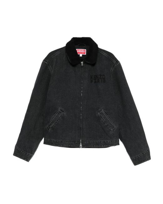 KENZO Black Sherpa-Collar Denim Jacket for men