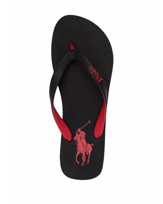 Polo Ralph Lauren Black Logo-Patch Flip Flops for men