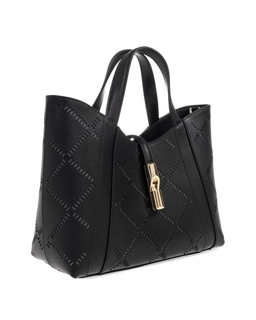 Furla Black Goccia Laser-Cut Top Handle Small Tote Bag