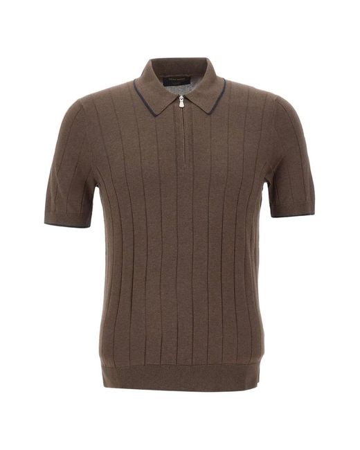 Gran Sasso Brown Ribbed-Knit Zip-Collar Polo Shirt for men