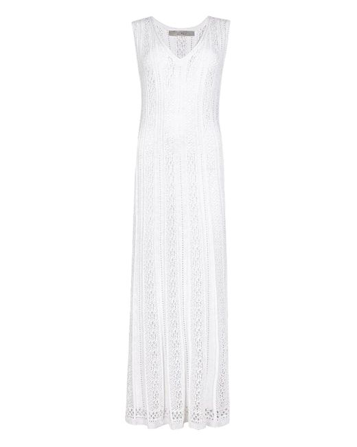 D.exterior White Knitted Sleeveless Maxi Dress