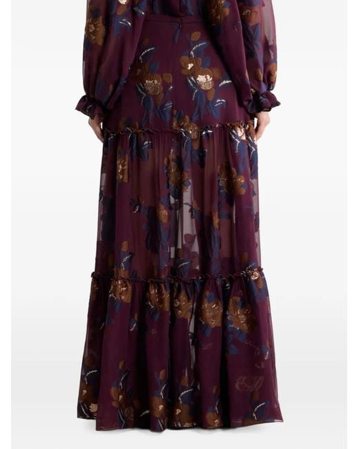 Etro Purple Silk-Blend Jacquard Maxi Skirt With Fil Coupé Flowers