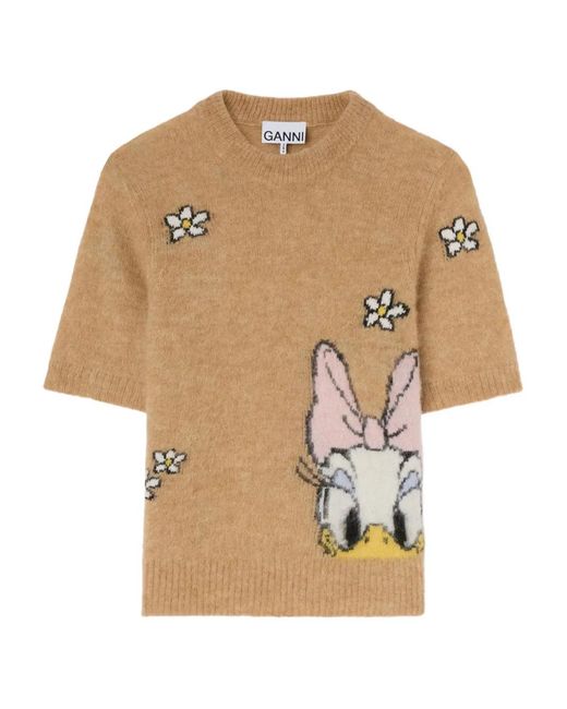 Ganni Natural X Disney Floral-Graphic Top
