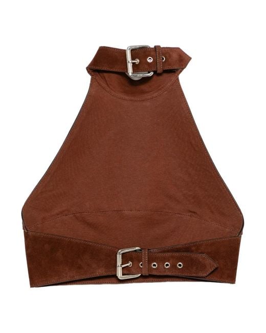 Monse Brown Leather Halter Top