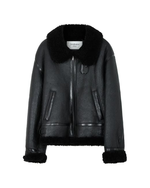 Saint Laurent Black Shearling-Trim Jacket for men