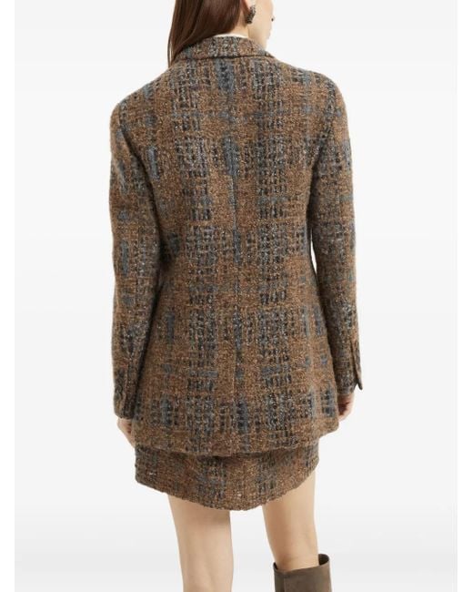 Brunello Cucinelli Brown Double-Breasted Checked Blazer