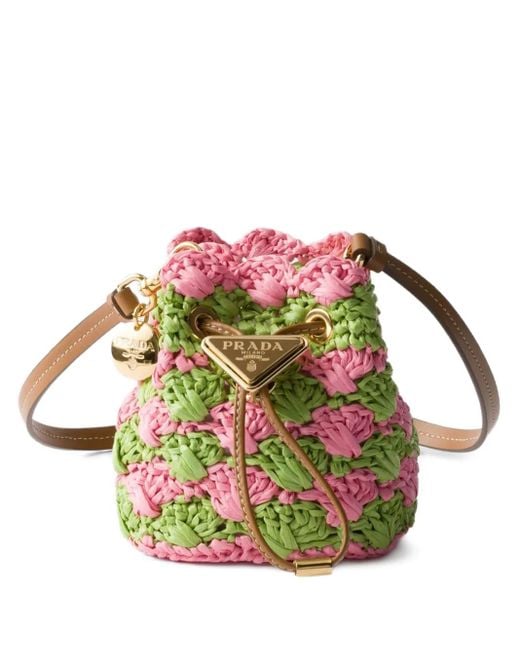 Prada Gehaakte Mini Bucket-Tas in het Green