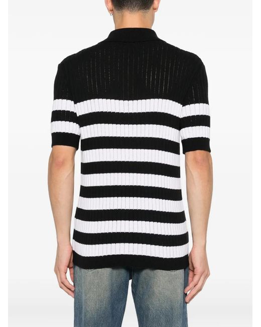Balmain Black Striped-Pattern Polo Shirt for men