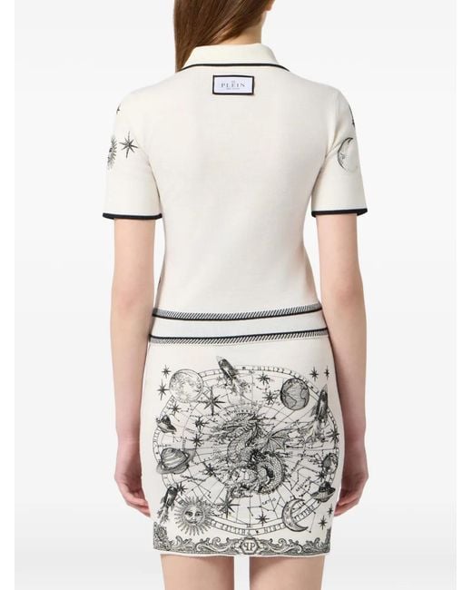 Philipp Plein White Zodiac-Print Polo Shirt