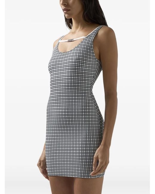 Gcds Gray Gingham-Pattern Mini Dress
