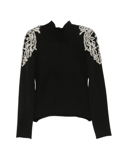 Circus Hotel Black Crystal-Embellished Cut-Out Sweater
