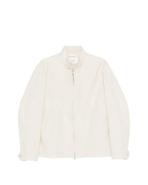 Lardini White Zip Linen Jacket for men