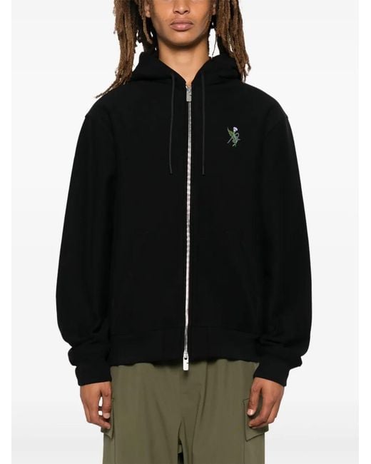 Burberry Black Embroidered Logo Zip-Up Hoodie for men