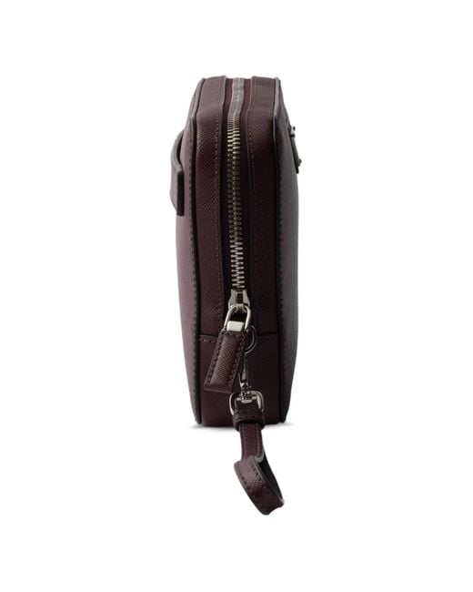 Prada Purple Leather Logo-Plaque Clutch for men