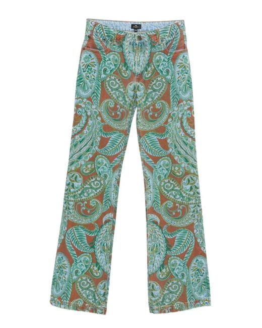 Etro Green Straight-Leg-Jeans Mit Paisley-Print